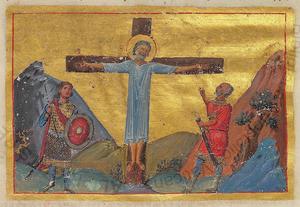 Kreuzigung des hl. Andreas, aus dem Menologion Basileios' II.
